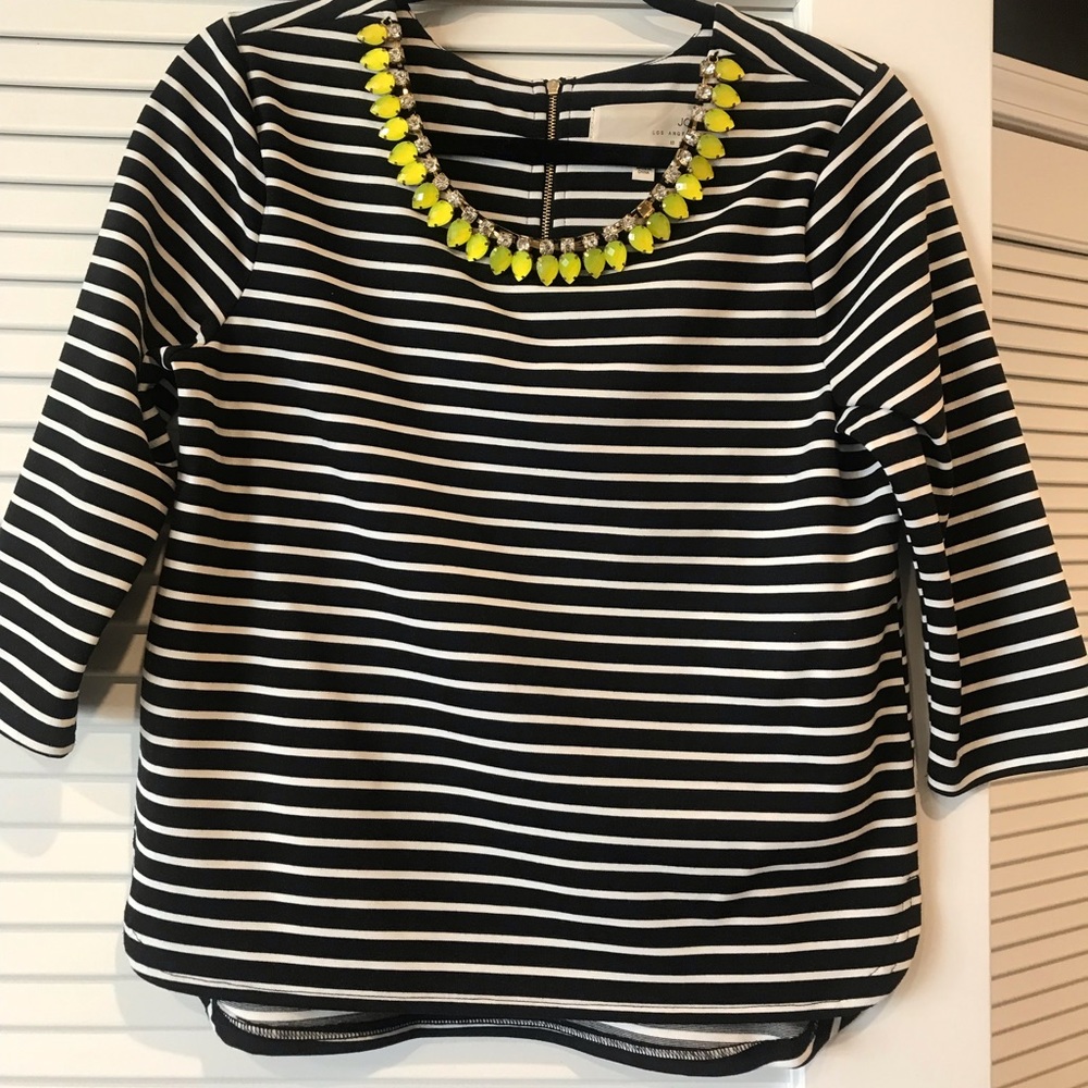 Designer 3 quarter sleeve crew neck top w/ gems